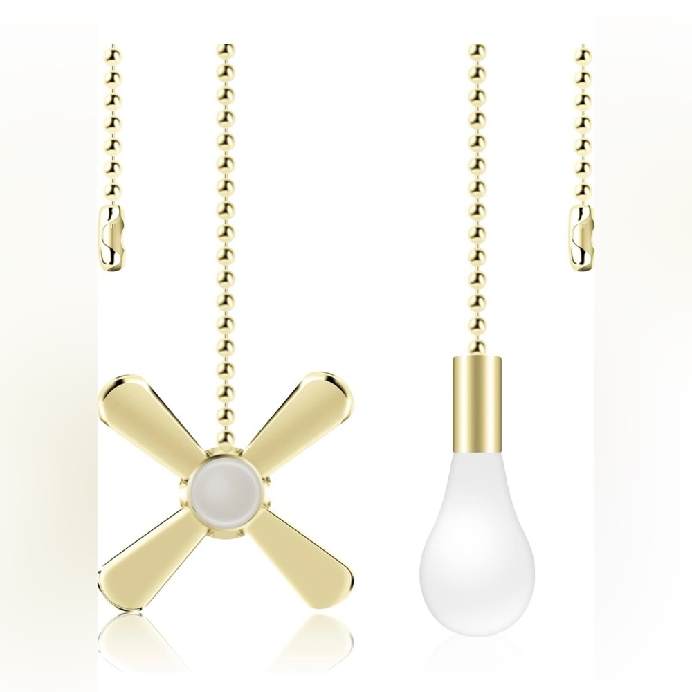 Ceiling Fan Pull Chains With Decorative Fan and Light, 2 Pieces - Gold NWT